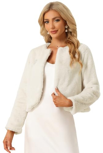 Allegra K Formal Bolero Shrug for Women's Cropped Faux Fur Jacket for Wedding Dresses Beige M