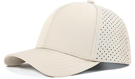 VOBOOM Men Quick Dry Baseball Cap Laser Cut Mesh Ball Curved Brim Snapback Hat (Beige)