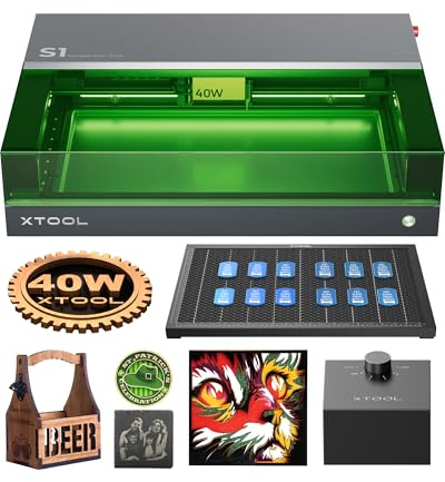 xTool S1 40W Engraving Machine with Honeycomb Working Sheet & Air Assit, Auto Focus, Enclosed Cutter and Engraver Machine for Metal, Leather, Acrylic and Glass, Class I Safety