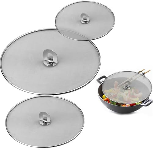 3 PCS Splatter Guard, Stainless Steels Splatter Scree for Frying Pan Cooking Mesh Splatter Scree Scald Oil Proof Strainer, Drain Board (9.8 inch, 11.4 inch, 13 inch)