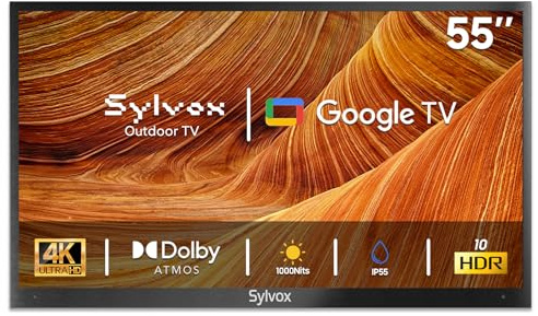 SYLVOX Outdoor TV, 55 Inch Smart TV 4K UHD 1000 Nit Brightness, Waterproof Outdoor Television for Partial Sun, Ideal for Patio Backyard, Works with Google Assistant, Screen Cast (Deck Pro 2.0)