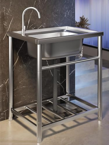 Gewerbliche Spülbecken,edelstahl waschbecken,Freistehende Edelstahl Spültisch Gastro,Freistehende Edelstahl Spültisch,Multifunktions Waschtisch mit Ständer,für Garage. (Size : 53 * 40cm)