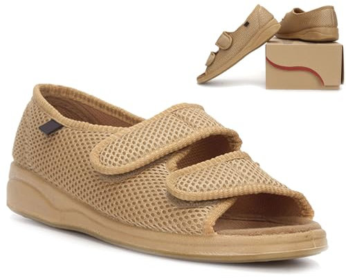 Extra Weite Sandalen Damen Diabetiker Schuhe Sommer Walking Schuhe mit Klettverschluss Senioren Orthopädische Hausschuhe für Geschwollen Füße Verbandschuhe Freizeit Schuhe für Damen