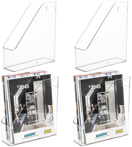 WRINGKIT 6-pack genomskinlig tidskriftshållare, filtidningsställ med handtag, vertikal mappdokumentförvaring, tidskriftsfilorganiserare för skrivbord, kontor, hem, skola