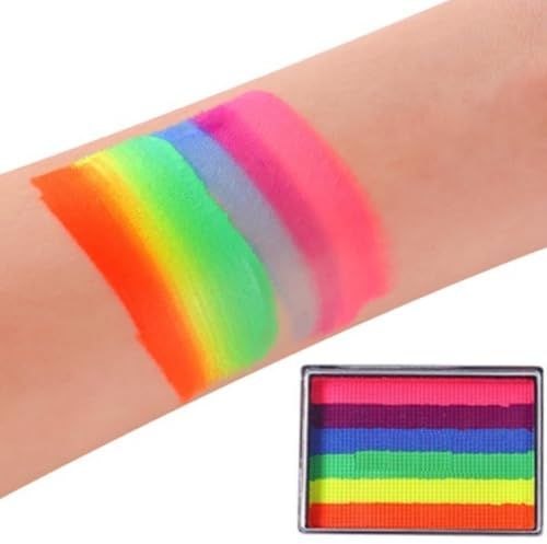 KARLOR Regenbogen Gesichtfarbe,Schminkfarben Gesichtfarbe Palette Rainbow Face Paint Bodypainting Wasserlöslich regenbogen Theaterschminke Karneval bunt Körperfarben schnell trocknet（25g, 02#）