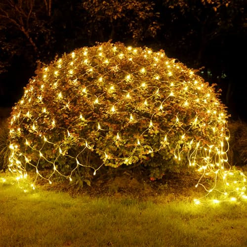 WoskjXas Lichternetz Außen Netz, 198LEDs 2 * 3M Dekoration Beleuchtung, 8 Modi Weihnachts Dekoration Lichternetz, Wasserdicht Lichternetz Lichterketten für Garten Courtyard Balcony Pathway