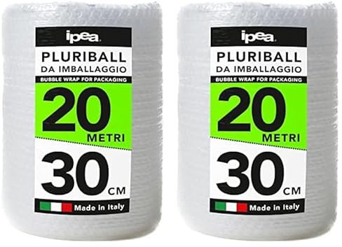 IPEA Luftpolsterfolie für Verpackung und Versand – Rolle 20 Meter x 30 cm – Made in Italy – Pluriball Luftblasen zum Schutz, Polsterung, Verpackung von Gegenständen im Transport – Reißfest