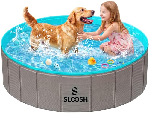 SLOOSH Piscina plegable para perros de 48 x 12 pulgadas, piscina rígida para perros, color gris