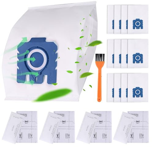 12 Pack 3D Airclean Vacuum Cleaner Bags, Compatible with Miele Hoover Bags Complete C2, Complete C3, Classic C1 & Other Models, 5-Layer Thickened, Dust Bags with 4 Air Filters + 1 Brush