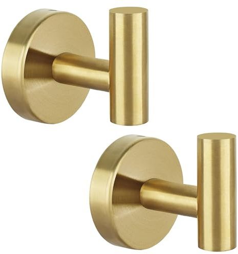 MANICAF 2 ganchos para toallas para taladrar, perchero de acero inoxidable, ganchos de pared, resistentes al agua, ganchos para perchero con tornillos para baño, cocina, dormitorio, gancho dorado