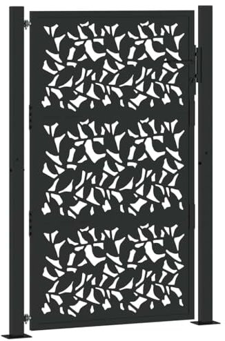 vidaXL Gartentor Schwarz 105x155 cm Stahl Blatt-Design, Zauntor, Outdoor Tor, Eisentor, Sicherheitstor, Einfahrtstor, Metall Zauntor, Gartentor Metall