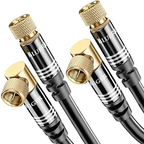 BlueRigger RG6 Digital Coaxial Audio Video Cable (6FT, 2 Pack, 90° Angled to Straight Male F Type Connector, Triple Shielded) – Coax Cable for HDTV, CATV, DVB-T2/C/S, Cable Modem, Satellite Receivers