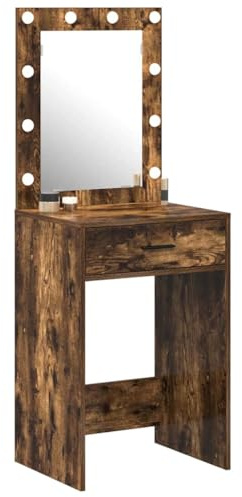 vidaXL Sminkbord med LED-belysning Rökt ek 50 X 41 135 cm En låda Modern design Inbyggd belysning Slät yta för smink och grooming. Vanity Desk Grooming Sovrumsinredning Stiligt
