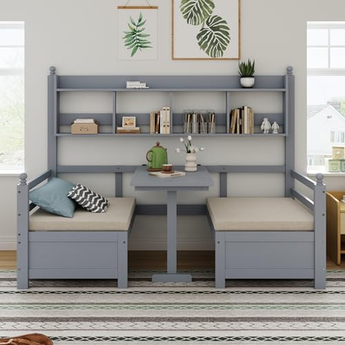 Divano letto multifunzionale in legno massello 200 x 90 cm - Letto per gli ospiti 2 in 1 con scrivania integrata, libreria regolabile e comodo cuscino per salva spazio, home office
