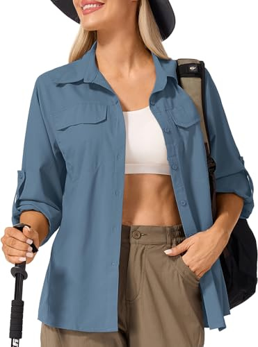 Jessie Kidden Women's UV Safari Shirt Sun Protection Long Sleeve Hiking | Button Down Mesh Back Vents UPF 50+ Quick Dry Breathable Cool Lightweight Outdoor Travel Fishing Gardening Clothes