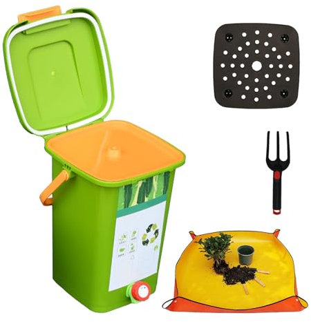 Bidone per compost da banco di alta qualità con coperchio sigillato, secchio per compostaggio da cucina, facile da pulire, dimensioni 2/2,6/4/5 galloni, 20 l (2 set), soluzione ecologica per rifiuti