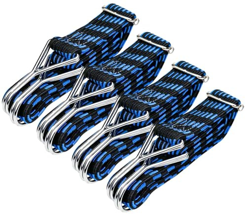 Nicrulp Set di 4 Corda Elastica, Corde Elastiche, Elastico con Gancio, Cinghie di Elastici con Ganci, Cinghia Elastica, Tenditori Portapacchi Regolabili, per Campeggio, Auto e Bicicletta, Teloni