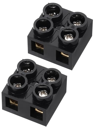 sourcing map 2pcs Dual Row Terminal Block, 2 Positions 500V 60A Screw Terminals Strip, Cable Barrier Block Strip for Home Appliances, Electronic Circuits, Black