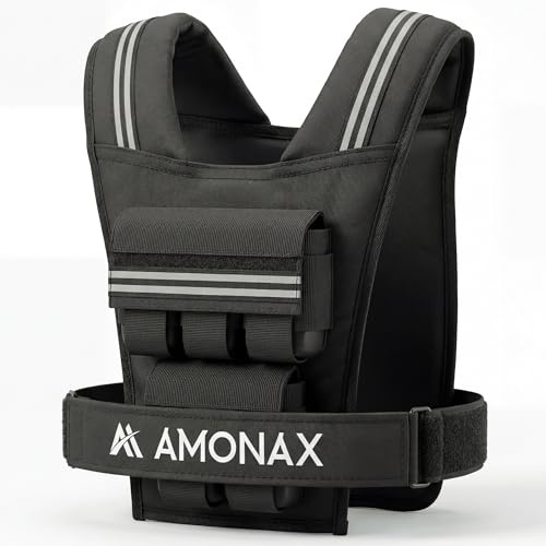 Amonax Chaleco Lastrado 10kg / 20kg / 30kg, Chaleco Peso Entrenamiento Ajustable para Mujer y Hombre, con Elementos Reflectantes, Chaleco con Peso para Running, Caminar y Fitness