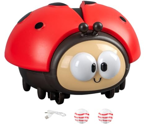Jouet Coccinelle de dessin animé - 9,5 x 8,5 x 7 cm, jouet électronique de 3,74 pouces, 145 g, boule flottante rechargeable USB pour animaux pour enfants avec 2 balles | Capteurs ABS durables P