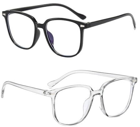 Cyberwork 2 Pezzi Occhiali anti Luce Blu Uomo Donna, Leggeri e Confortevoli, Anti Affaticamento, Ideali per Gaming, PC, Lavoro al Computer, Studio e Lettura, Non Graduati +0,00 (Grigio e Nero)