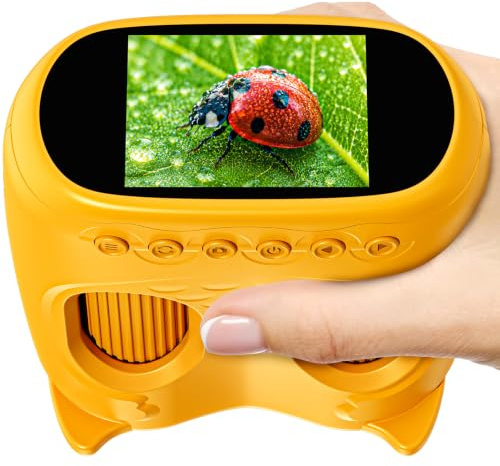 Ashfly Microscopio e telescopio 2 in 1 per bambini, microscopio tascabile portatile USB 2 in 1 da 1000x, schermo 4K da 2.0, ingrandimento 10x, telescopio per bambini, scienza all'aperto, arancione
