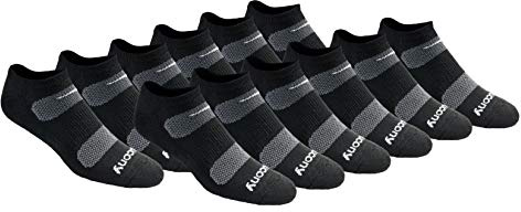 Saucony Men's RunDry Mesh Ventilating Comfort Fit Performance 6, 12, 18 Pairs No-Show Socks, M-XXL, Black (12 Pairs), Large