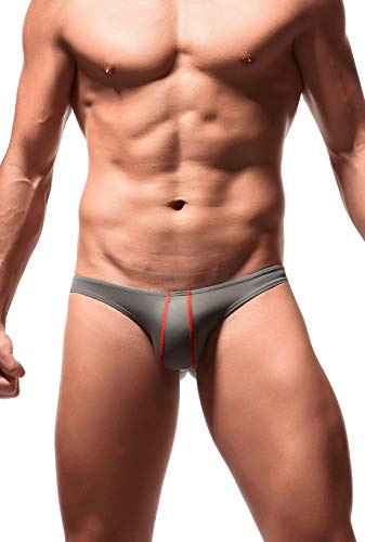 Newsywell Hombre Seda de Hielo Cintura Baja Bikini Slip Divertidos Convexo Invisible Ropa Interior Elástico Bragas Gris Medium
