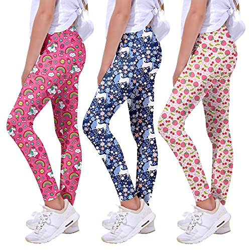 Quedoris Girls 3-Pack Printed Leggings Watermelon Unicorn/Cherry/Daisy Unicorn 140Y