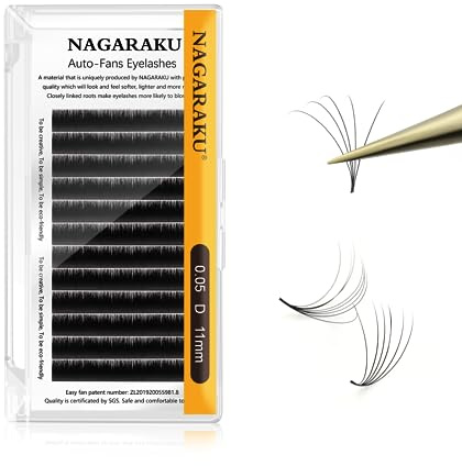 NAGARAKU Ögonfransförlängningar 12 Rader Volume Russian Eyelash Extensions Easy Fan Cluster 2D-20D Falskt Enkel Ögonfrans Ögonmakeup Fransförlängningar Ögonfrans Förlängning (0.05 D Krökning 11mm)