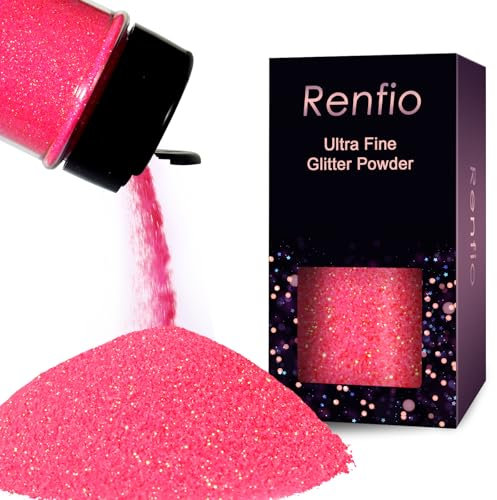 Renfio Iridescent Ultra Fine Glitter Powder 1.75 Oz (50g) Fluorescence Resin Supplies Glitters Flakes Crafts Sequins Epoxy Chips Flakes for Slime Painting Arts Holiday Decoration - Fluorescent Purple
