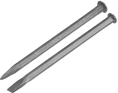 sourcing map Burin de maçonnerie pour rocher 30 cm Tête de sculpture plate + pointue en acier au carbone moyen pour sculpter la pierre briser le béton 1 ensemble