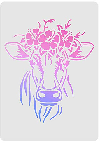 FINGERINSPIRE Kuh Schablonen Vorlage 29.7x21cm Kunststoff Blume Kuh Zeichnung Malschablonen Rechteck Wiederverwendbare Schablonen zum Malen auf Holz, Boden, Wand und Fliesen