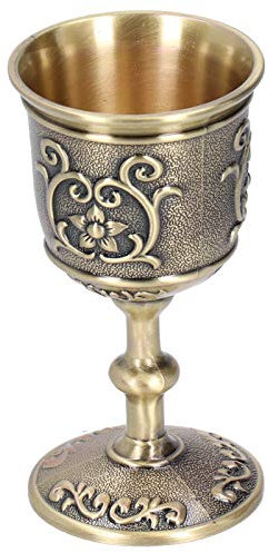 Vintage Goblet Chalice, Embossed Bronze Wine Cup Mini Wine Glasses European Medieval Royal Copper Cup Wine for Drinking Whisky Vodka Wine Liquor (L)