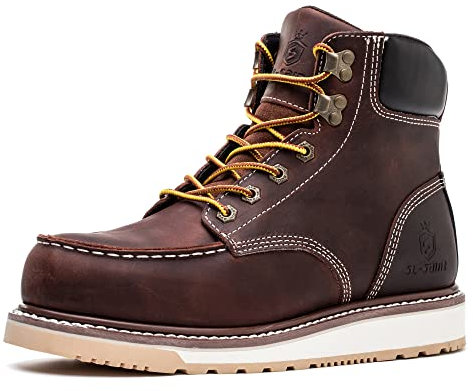 SL-Saint Waterproof Steel/Soft Moc Toe Classic Fashion Herren Arbeitsstiefel Goodyear-welted 6'' Braun (Stahlkappe Braun, Erwachsene, Herren, 44, Numerisch, EU Schuhgrößensystem, Breit)