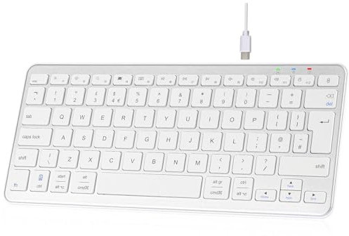 Qulose Bluetooth Wireless Keyboard, Mini Keyboard Rechargeable USB-C with Media Hotkeys, Ultra Slim Ergonomic, Compatible with Apple macOS/iOS/Windows/Android, UK Layout Compact-Silver