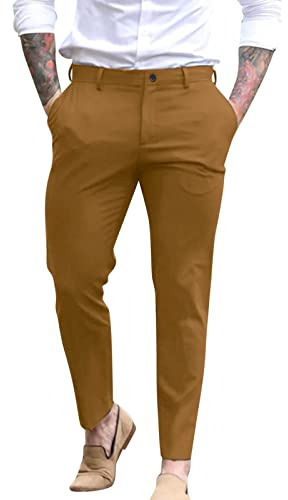 Pantaloni eleganti da uomo classici in twill di cotone, casual, per lavoro, ufficio, lavoro, formali, comodi, piatti, elasticizzati, plissettati, pantaloni chino da golf, gamba dritta