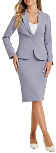Allegra K - Completo da Donna 2 Pezzi con Gonna, Lavoro, Casual, Blazer Manica Lunga e Gonna a Matita, Viola Chiaro, M