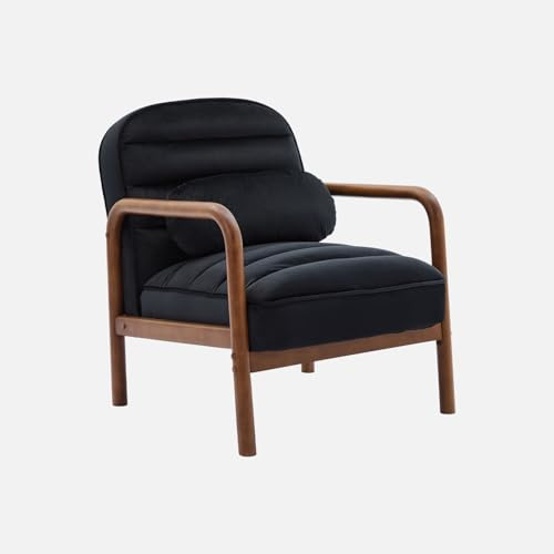 sweeek - Fauteuil scandinave Bois d'hévéa teinté Noyer et Tissu Velours Noir
