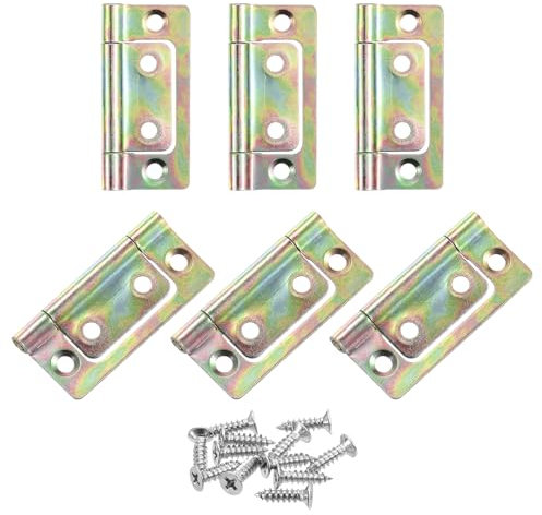 sourcing map 6Pcs 2x1 Inch Door Hinges Non-Mortise No Noise Bifold Door Hinges Plating for Cabinet Furniture Window Wardrobe with Screws, Color Zinc