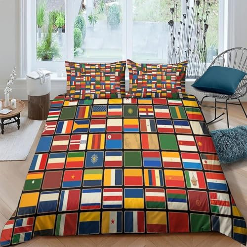 Bettbezug 3 Stück 240X220 cm Länderflaggen Der Welt 3D-Gedruckte Mikrofaser-Bettwäsche 3-Teiliges Set 1X Bettbezug 2X Kissenbezüge 80X80 cm, Erwachsenes Kind Junge Mädchen Bettze-1941489744619250000