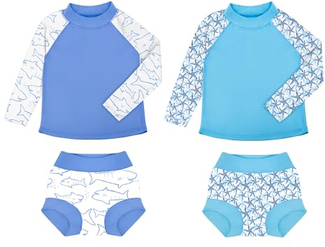 BIG ELEPHANT 2 Sets Rashguard-Schwimmwindel-Set für Unisex-Baby, langärmliger Badeanzug UPF 50+ mit UV Sonnenschutz
