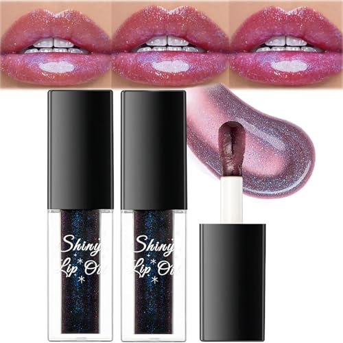 Magic Color Changing Lip Oil Set - 2pcs with Big Brush Head, Hydrating Pink Gloss for Moisturizing & Non-Sticky Lip Glow, Smooth Oil for Fresh Girl's Lip Care - Rose Pink