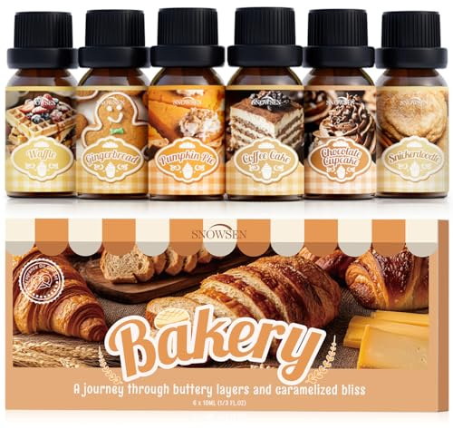 SNOWSEN Essential Oil Bakery Set, Snickerdoodle, Pumpkin Pie, Waffle, Gingerbread, Coffee Cake, Chocolate Cupcake Diffuser Oil for Aromatherapy, Fragrance Oil Gift Set for Candle Making