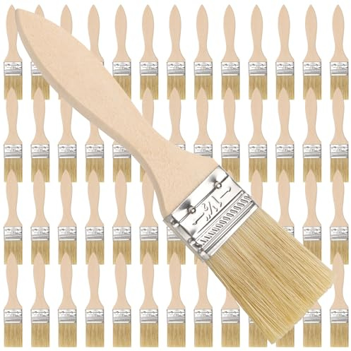 CHUENHEI 50 Stück Flachpinsel 38mm Breit, Kleine Pinsel mit Holzgriff, Malerpinsel Lasurpinsel Pinselset für Malen, Heimwerken, Renovierung, Wandfarbe