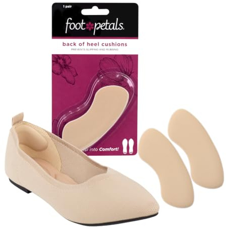 Foot Petals Womens Back of Heel Cushion Inserts, Heel Protectors, Comfortable Heel Grip for Pain Relief and Sizing, 1 Pair, Khaki