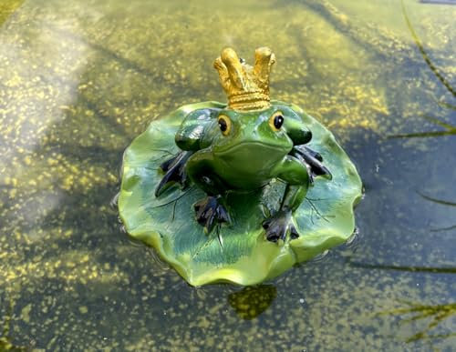 LB H&F Schwimmtier Frosch Teichfigur Froschkönig grün Blatt Miniteich Gartenteich Teich Deko (Frosch)