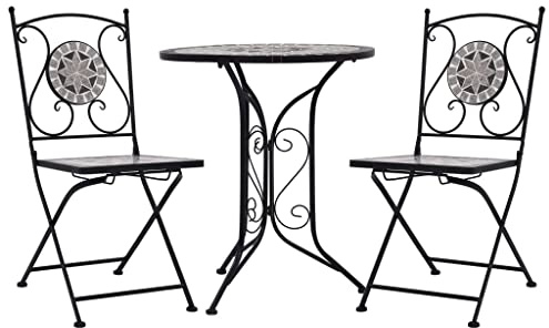 vidaXL Set Bistrò 3 pz con Mosaico Robusto Elegante Tavolo e Sedie per Esterni Arredi da Giardino Patio in Ceramica Grigio Telaio in Ferro