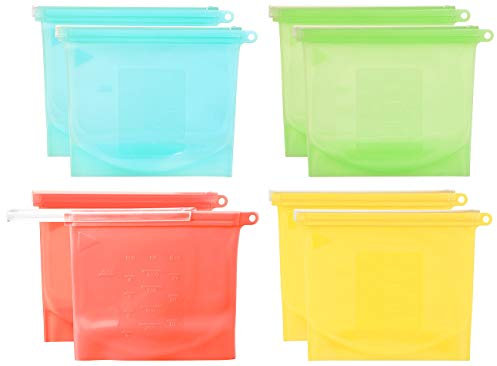 Rosenstein & Söhne Zip-Beutel-Sets: 8er-Set Silikon-Lebensmittelbeutel, wiederverschließbar, 1.000 ml (Dampfgarbeutel, Mikrowellen-Beutel, wiederverwendbare Tiefkühlbeutel)