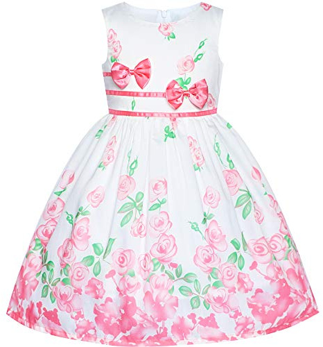 Sunny Fashion Vestido para niña Rosa Casual Flor Rosa Doble Corbata de moño 9-10 años